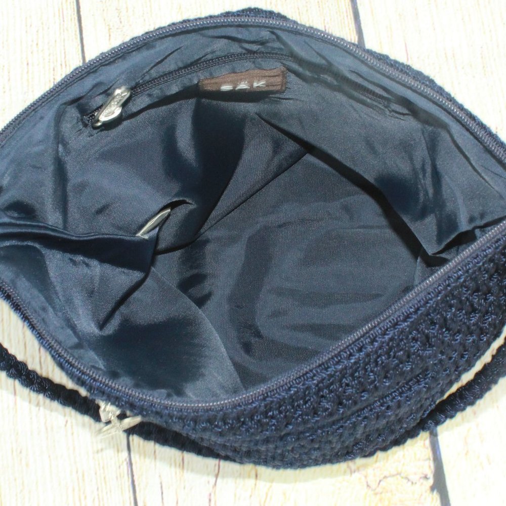 The Sak Blue Crochet Zipper Side Pocket Lined Tote Shoulder Handbag - Picture 3 of 9